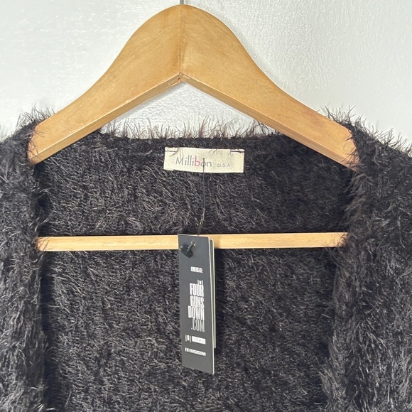 Millibon‎ Women’s Black Fuzzy Cardigan Jacket - Picture 4 of 4
